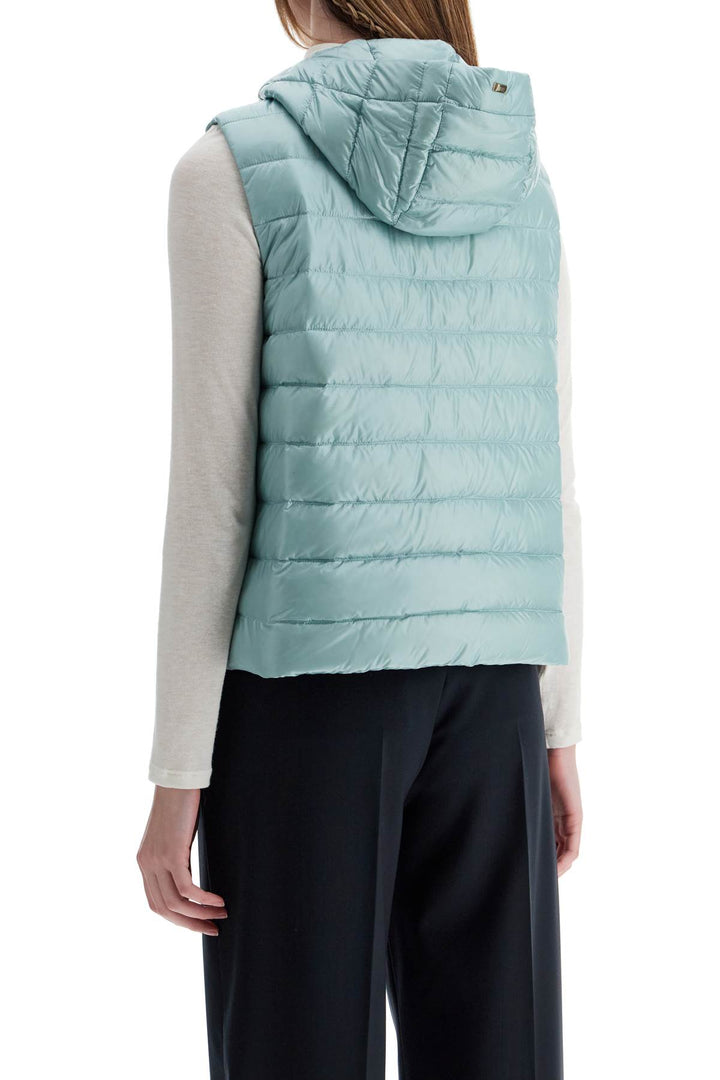 Light Blue Quilted Nylon Gilet With Hood