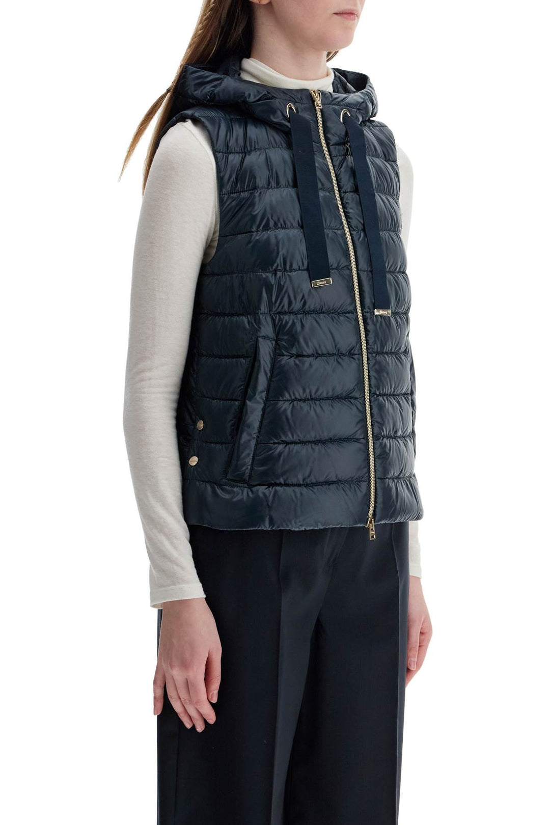 Men's Dark Blue Polyamide Gilet With Hood