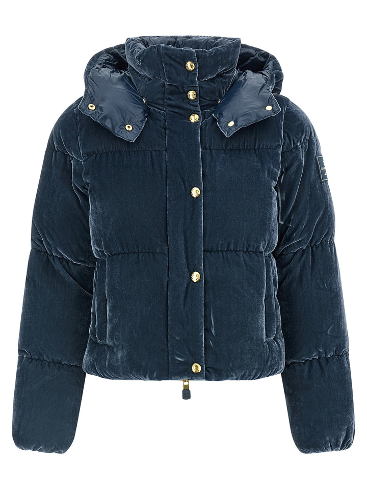Elisabetta Franchi Velvet Down Jacket Puffer Jackets - Blue | 9dc35607942018d872a12093e98eb79513b6141a