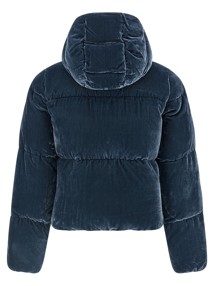 Elisabetta Franchi Velvet Down Jacket Puffer Jackets - Blue | 95d022b23eff79a6c41a42ebca7aad635d4203c1