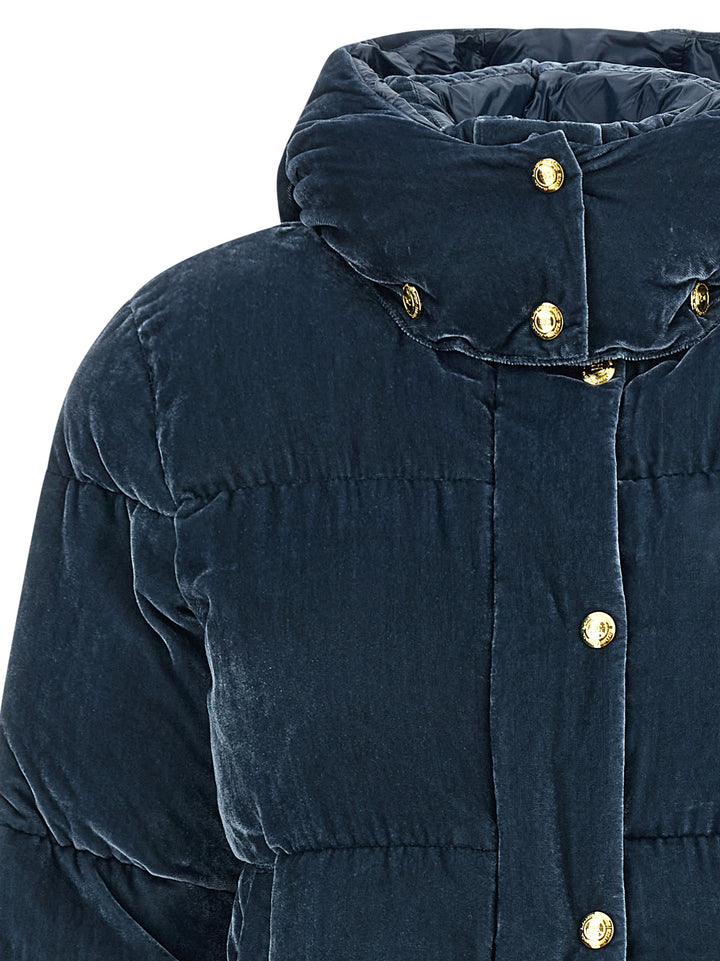 Elisabetta Franchi Velvet Down Jacket Puffer Jackets - Blue | 45cb340800b44117dce7b9e49855f6d08353ca3e