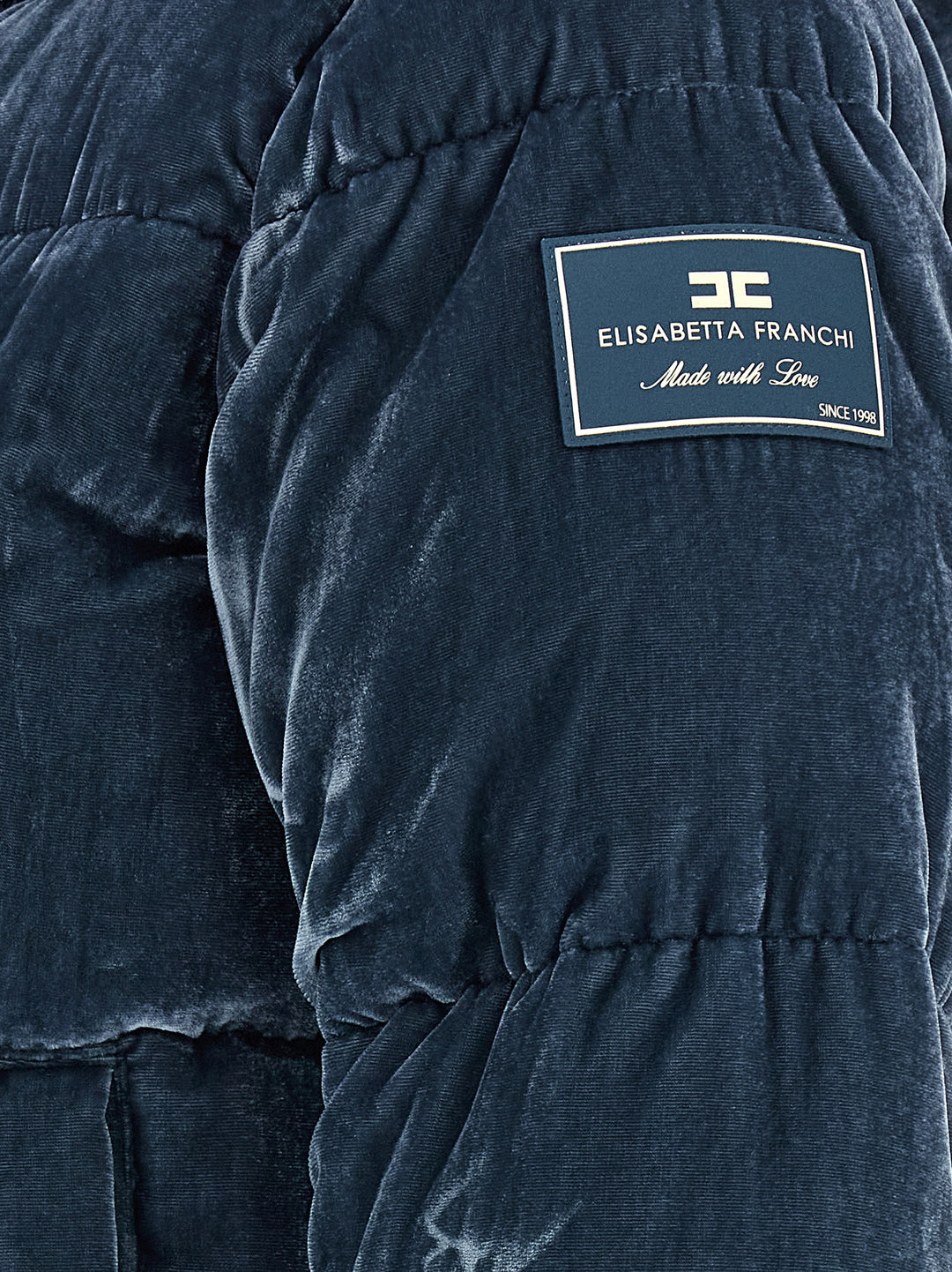 Elisabetta Franchi Velvet Down Jacket Puffer Jackets - Blue | 8197ac4ef2861e9d7bc515fd2f9a248ed572acd3