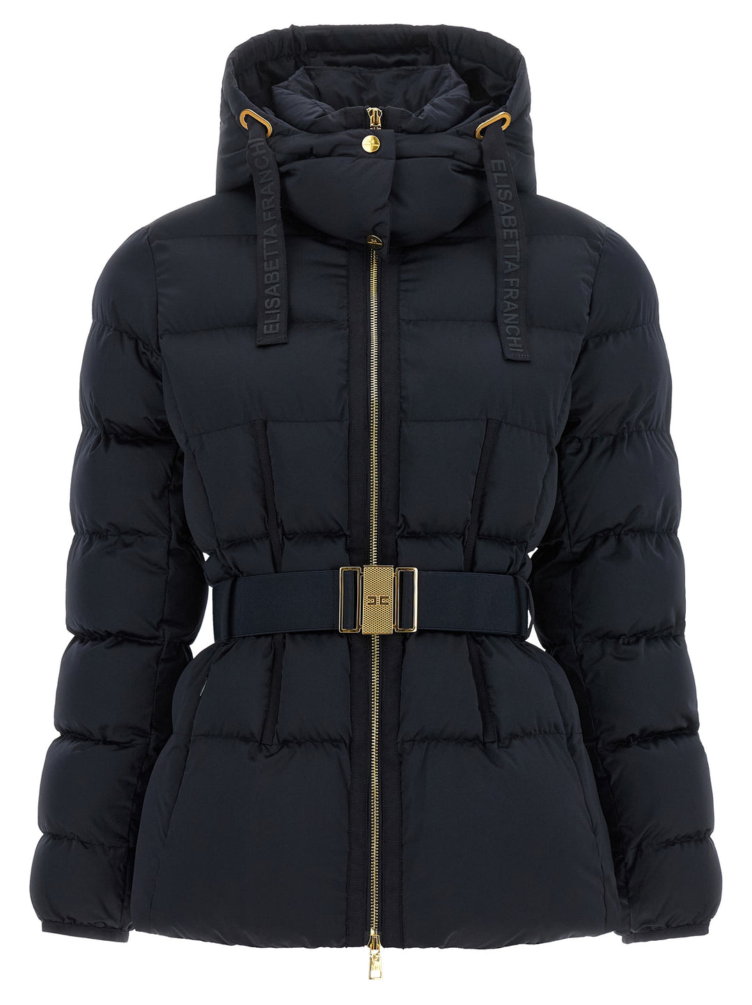 Elisabetta Franchi Belted Down Jacket With Logo Buckle Puffer Jackets - Black | e5d2ecc21a3575a5bd67d429e88a009e3d38e0af