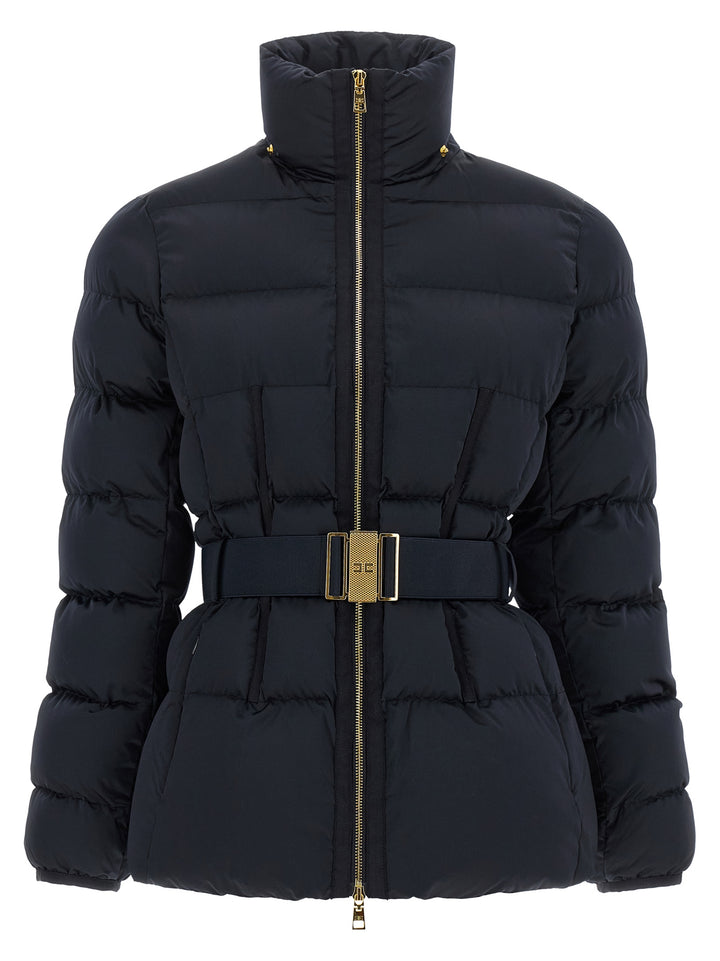 Elisabetta Franchi Belted Down Jacket With Logo Buckle Puffer Jackets - Black | 82162ff5f6e4b78fd1ec0873fa75ac7d62da404b