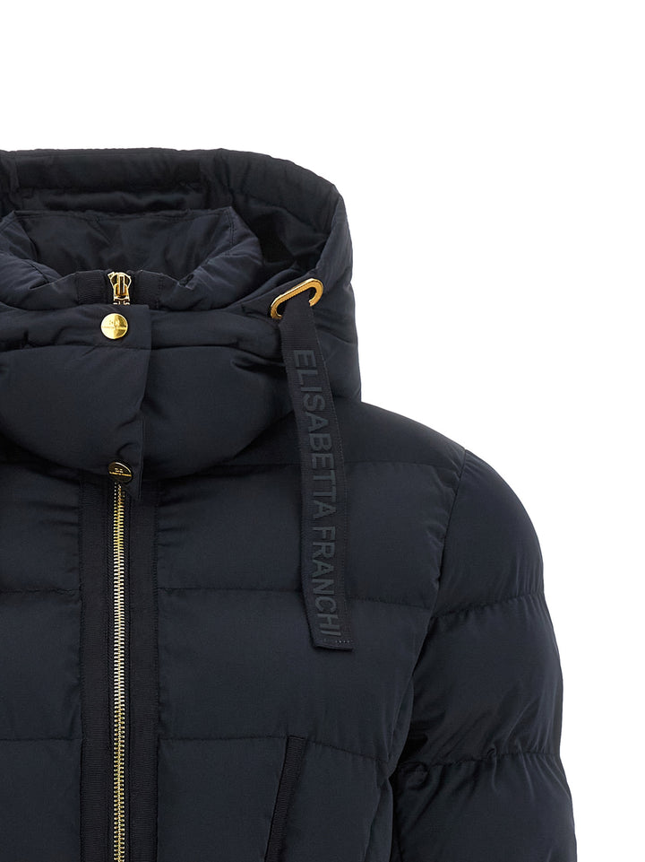 Elisabetta Franchi Belted Down Jacket With Logo Buckle Puffer Jackets - Black | 0d3cee42ab415ed3ca84911d3ee89f442fb314dd
