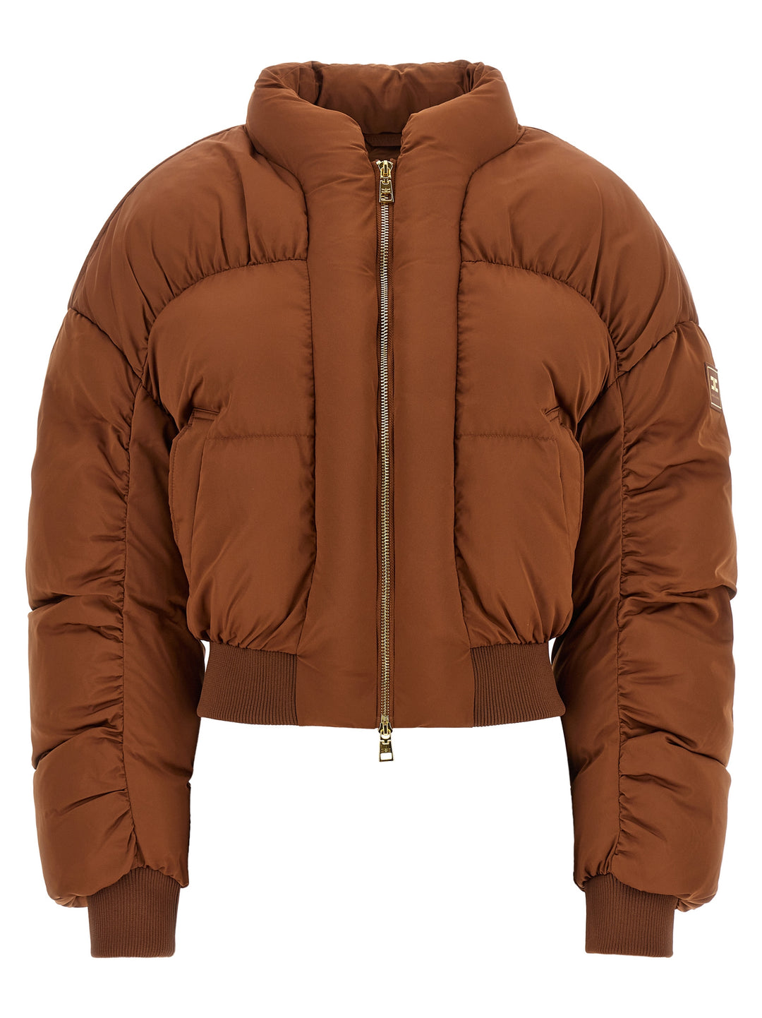 Elisabetta Franchi Down Jacket With Curled Sleeves Puffer Jackets - Brown | ac509da372fbba36e77754739ac3bf17311ebe57