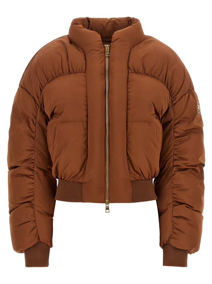 Elisabetta Franchi Down Jacket With Curled Sleeves Puffer Jackets - Brown | ac509da372fbba36e77754739ac3bf17311ebe57