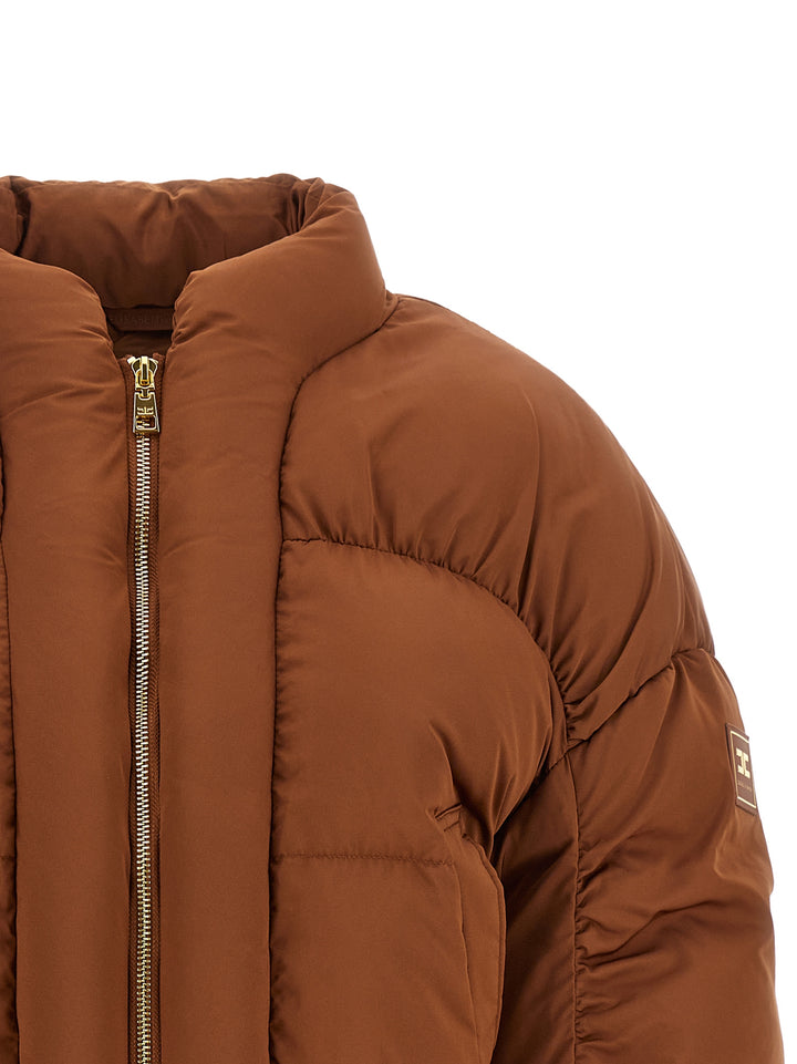 Elisabetta Franchi Down Jacket With Curled Sleeves Puffer Jackets - Brown | bc7d63e92cc3bdf08c6e16e078aa063f5d112957