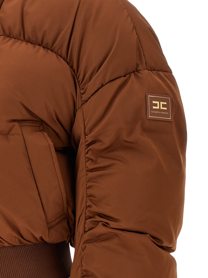 Elisabetta Franchi Down Jacket With Curled Sleeves Puffer Jackets - Brown | c4cfec4a462983357a5d9a19d04aa135311b24bf