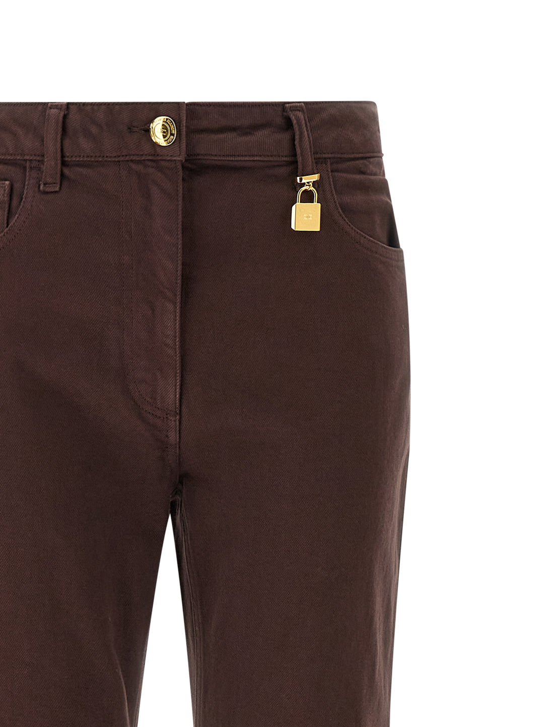 Elisabetta Franchi Jewel Padlock Jeans - Brown | c255df43ac702ea3e285c8931e00fc91281981f0