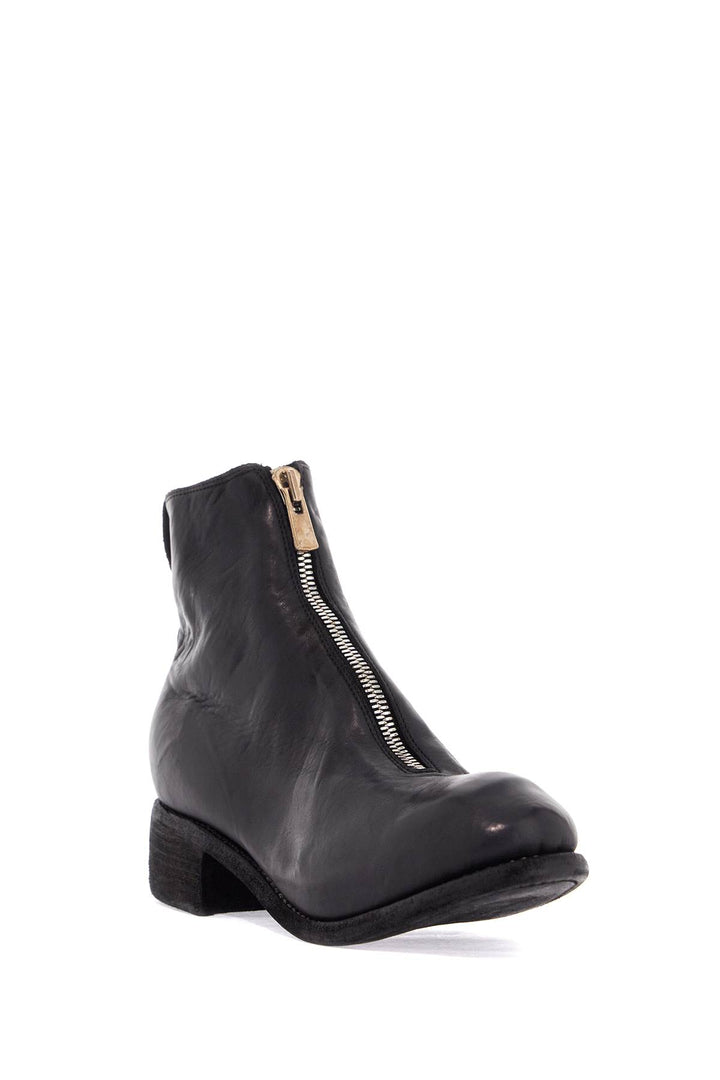 Unisex Leather Boots In Black Horse And Calfskin With Metal Zip