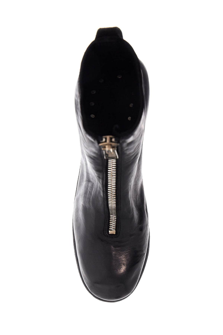 Unisex Leather Boots In Black Horse And Calfskin With Metal Zip