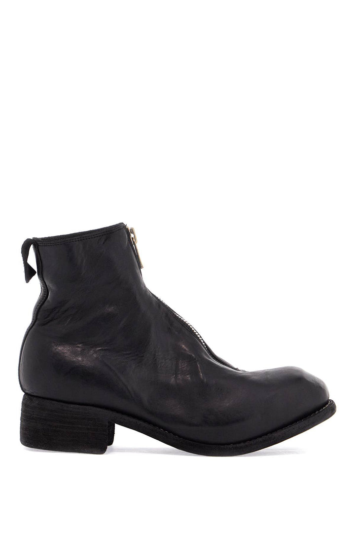 Unisex Leather Boots In Black Horse And Calfskin With Metal Zip