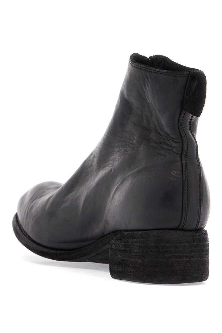 Unisex Leather Boots In Black Horse And Calfskin With Metal Zip