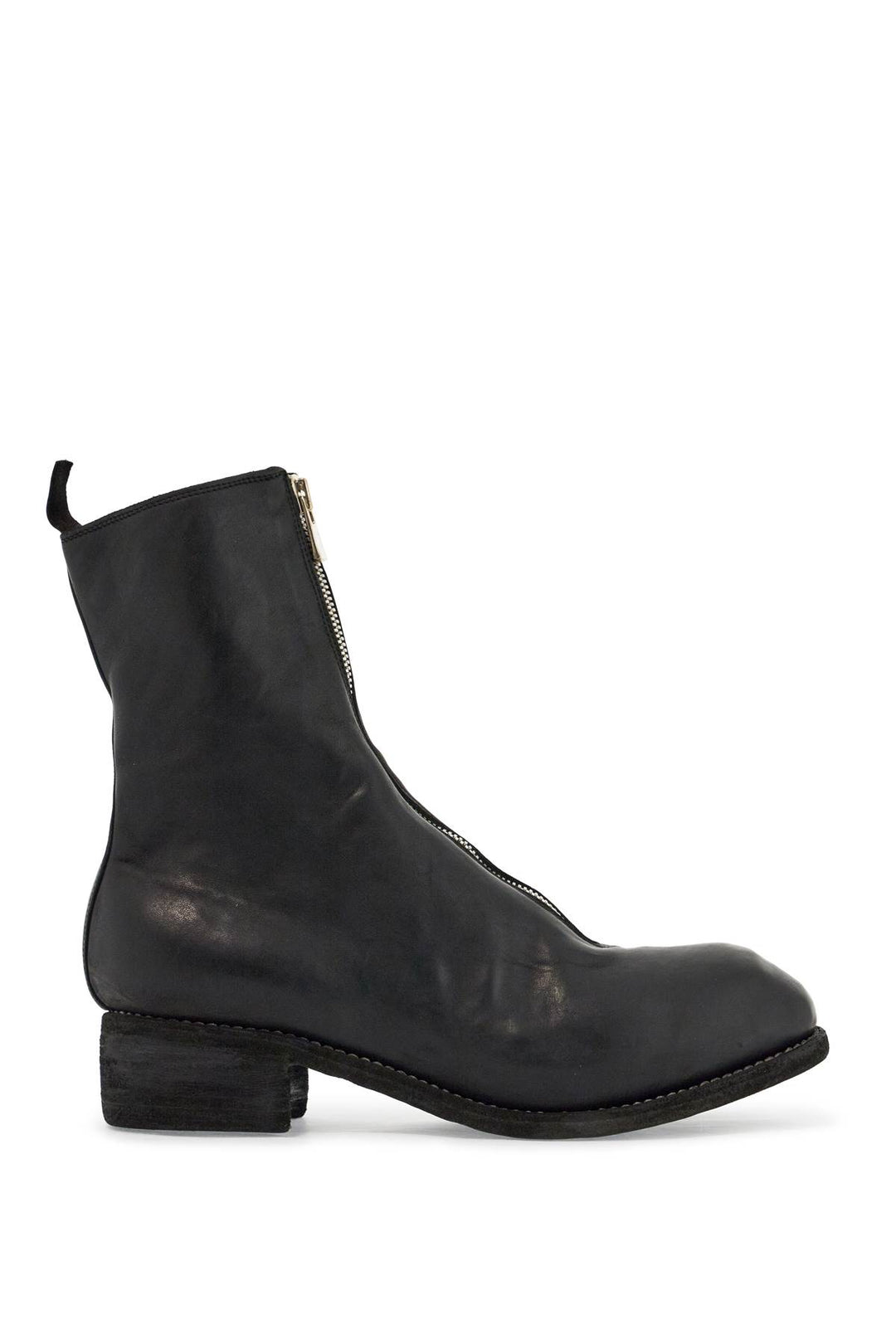 Black Horse And Calf Leather Boots With Side Zip