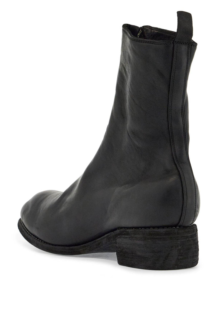 Black Horse And Calf Leather Boots With Side Zip