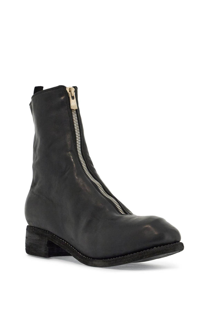 Black Horse And Calf Leather Boots With Side Zip