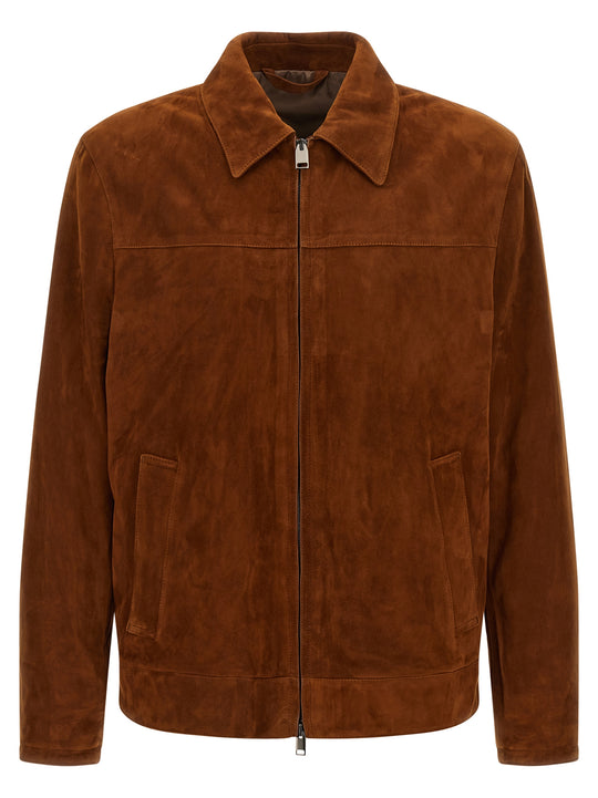 Suede Blouson Puffer Jackets Brown