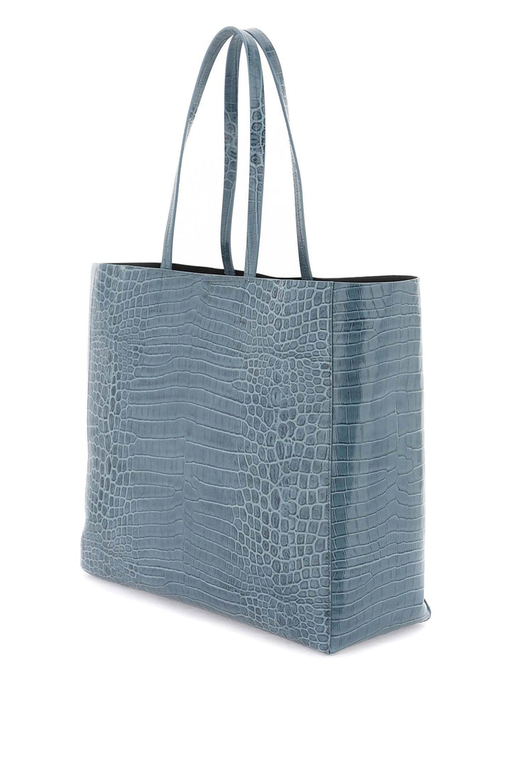 Croco Embossed Leather Shopping Bag