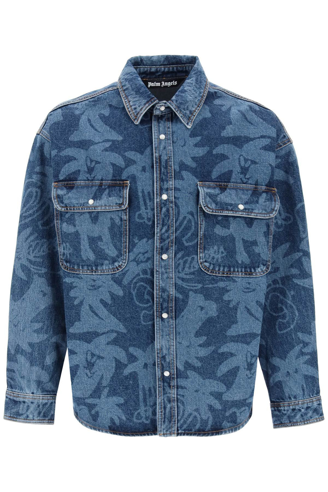 'Palmity' Overshirt In Denim With Laser Print All Over