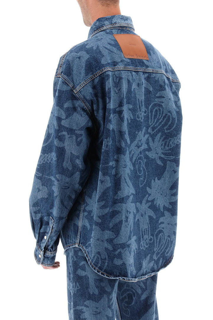 'Palmity' Overshirt In Denim With Laser Print All Over