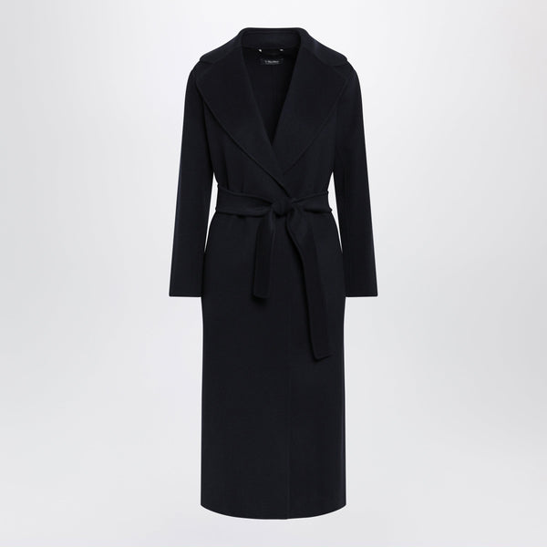 Long Robe Coat In Dark Blue Virgin Wool