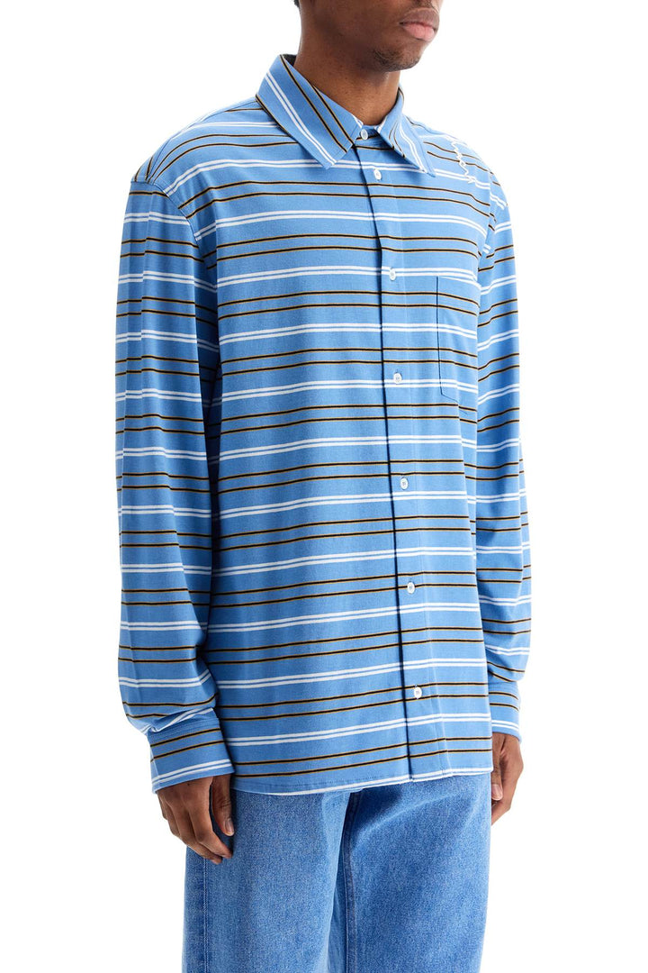 Light Blue Cotton Turtleneck Polo With Horizontal Stripes