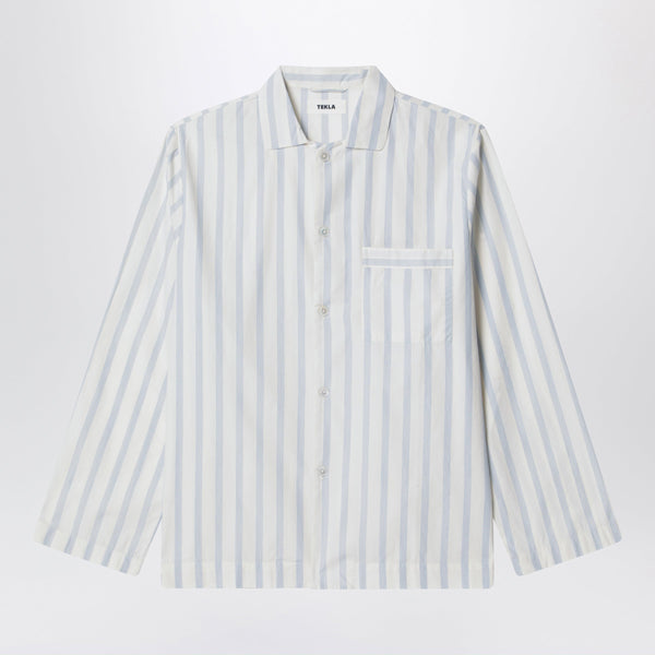 White Pajama Shirt With Light Blue Stripes