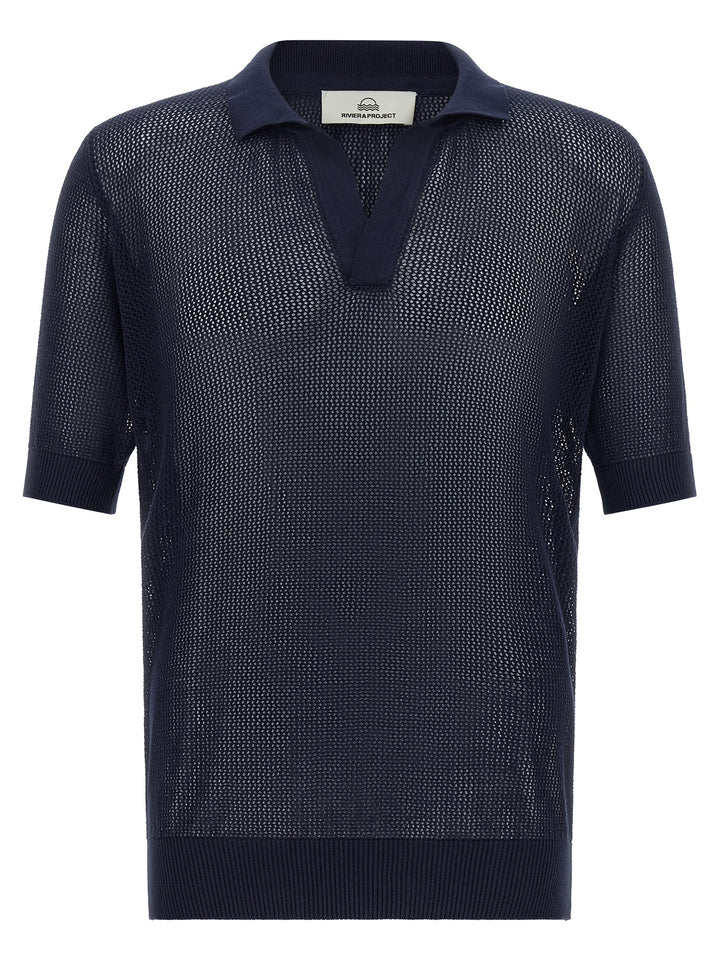 Riviera Project Openwork Cotton  Shirt Polo - Blue | a36f588488724b2ed89b05e663024fbe9ba88e14