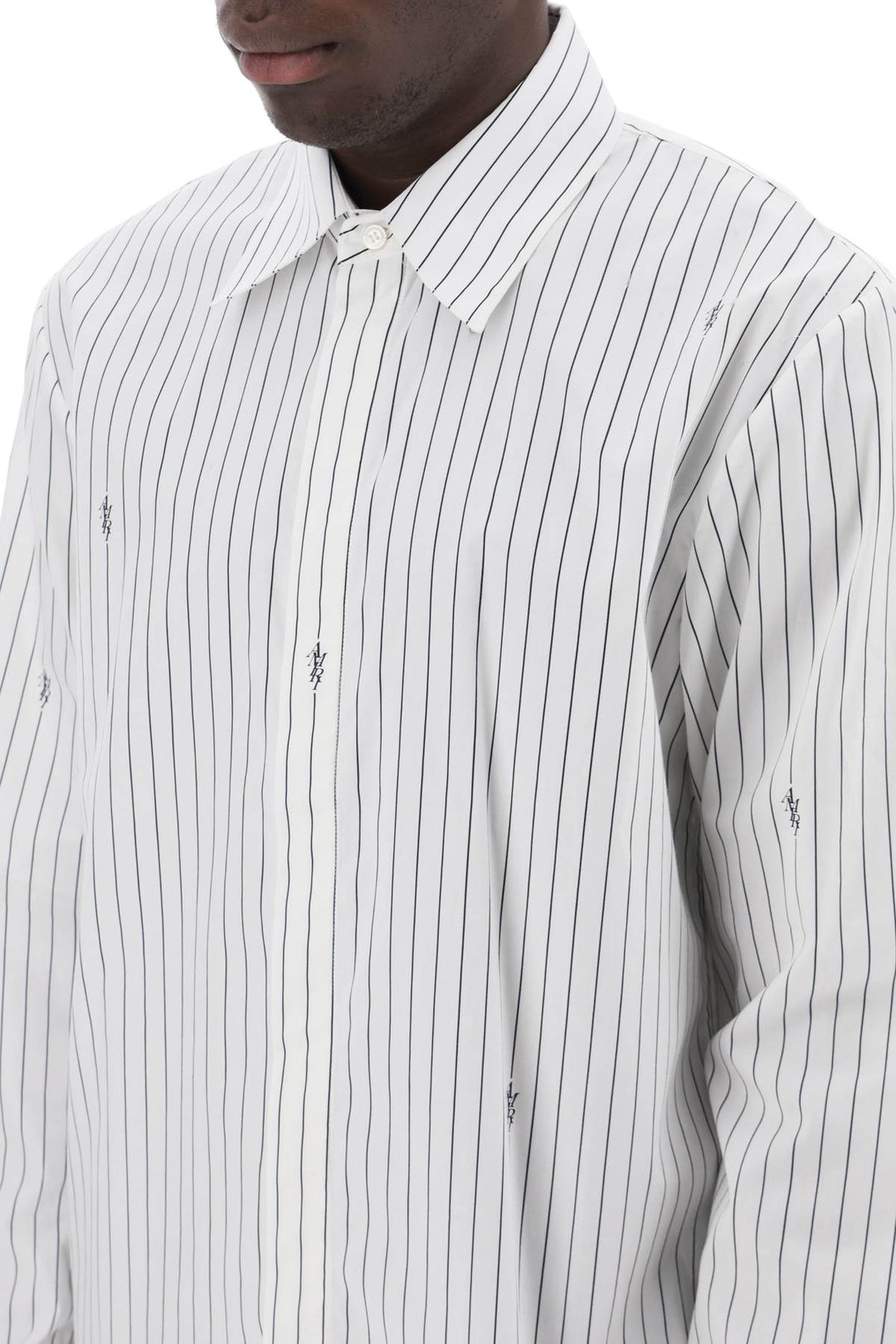 Camicia Gessata Con Logo Staggered