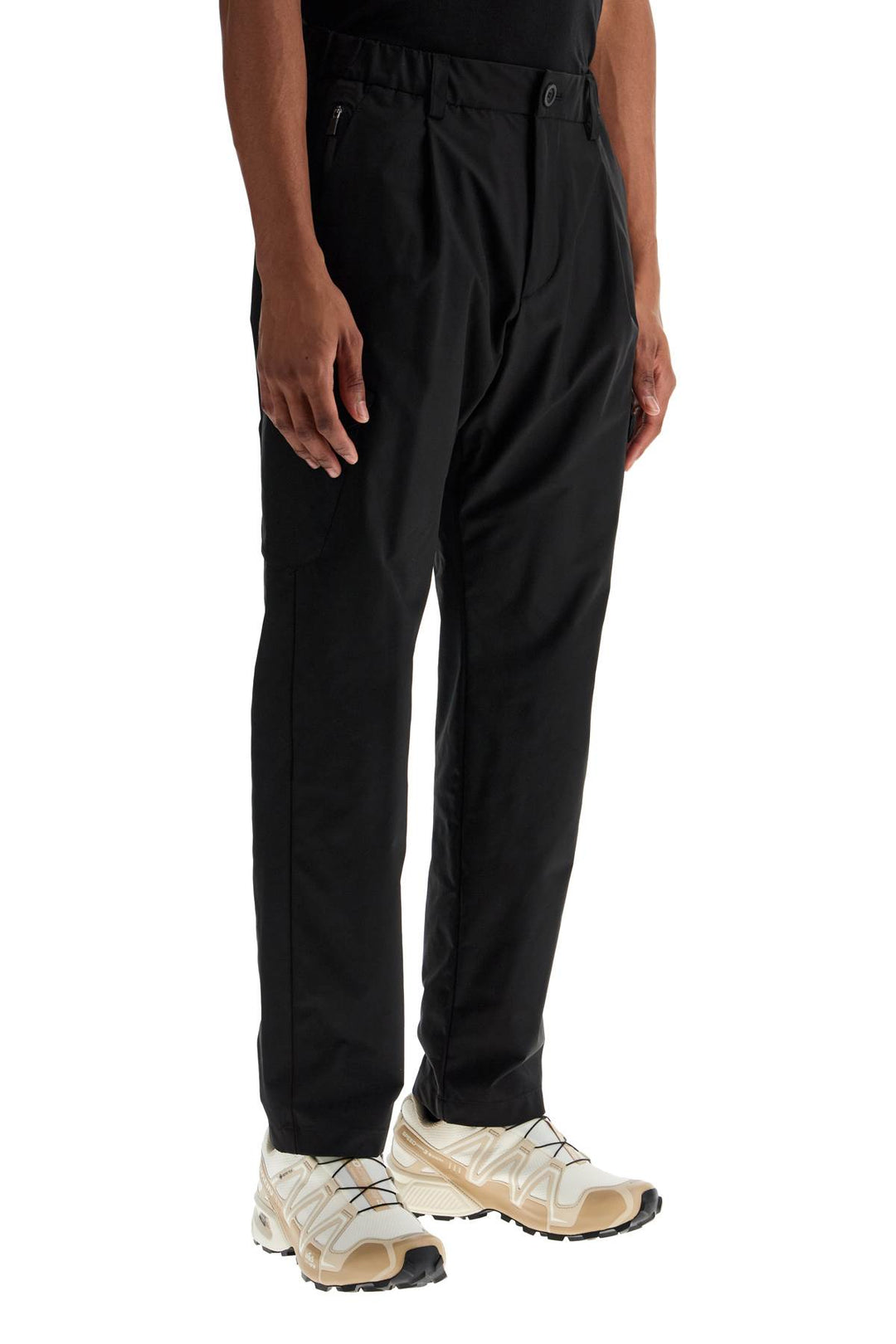 Black Polyester Pants With Patch Pockets