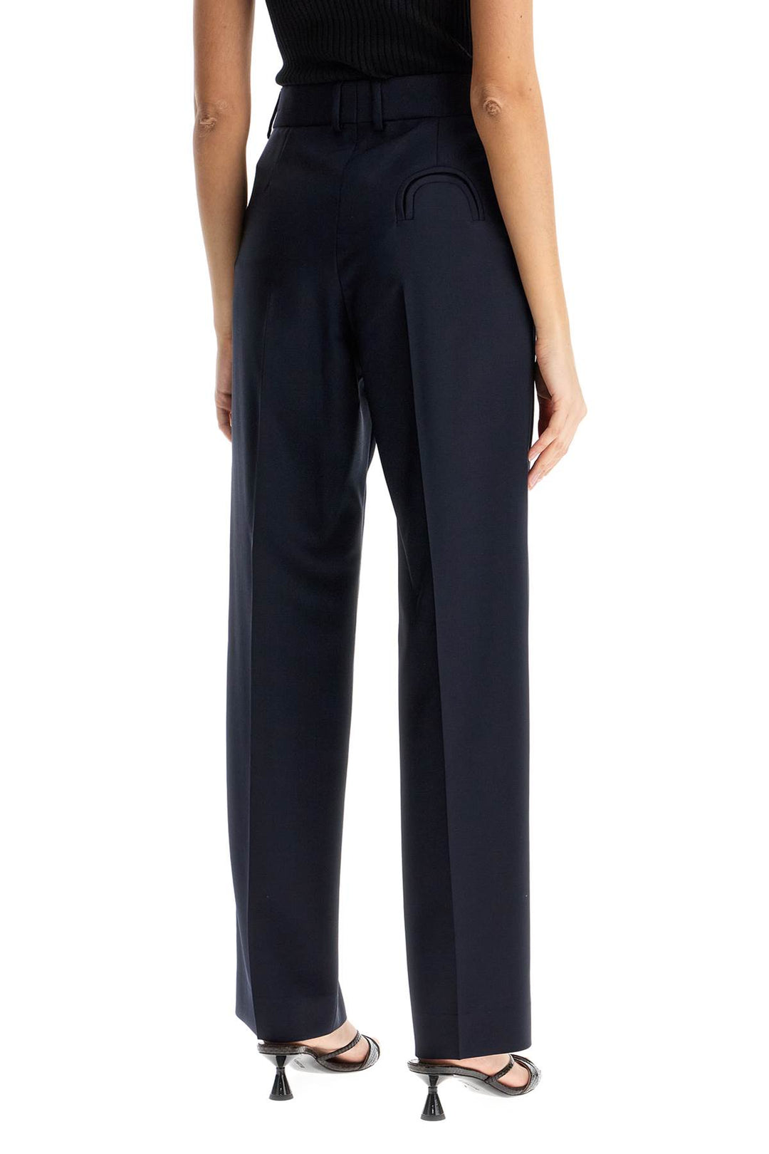 Navy Blue Virgin Wool And Mohair High Waisted Pants