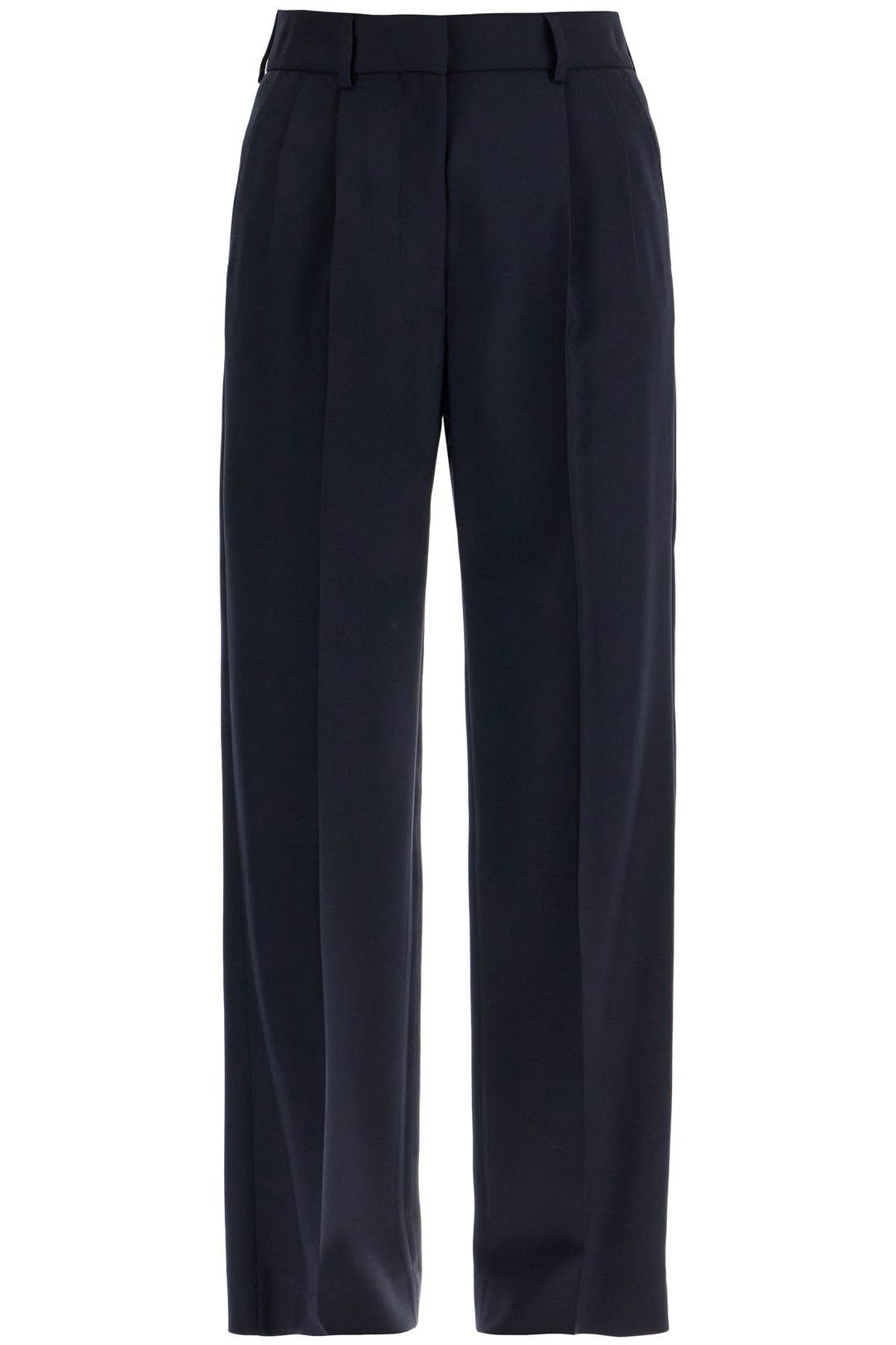 Navy Blue Virgin Wool And Mohair High Waisted Pants