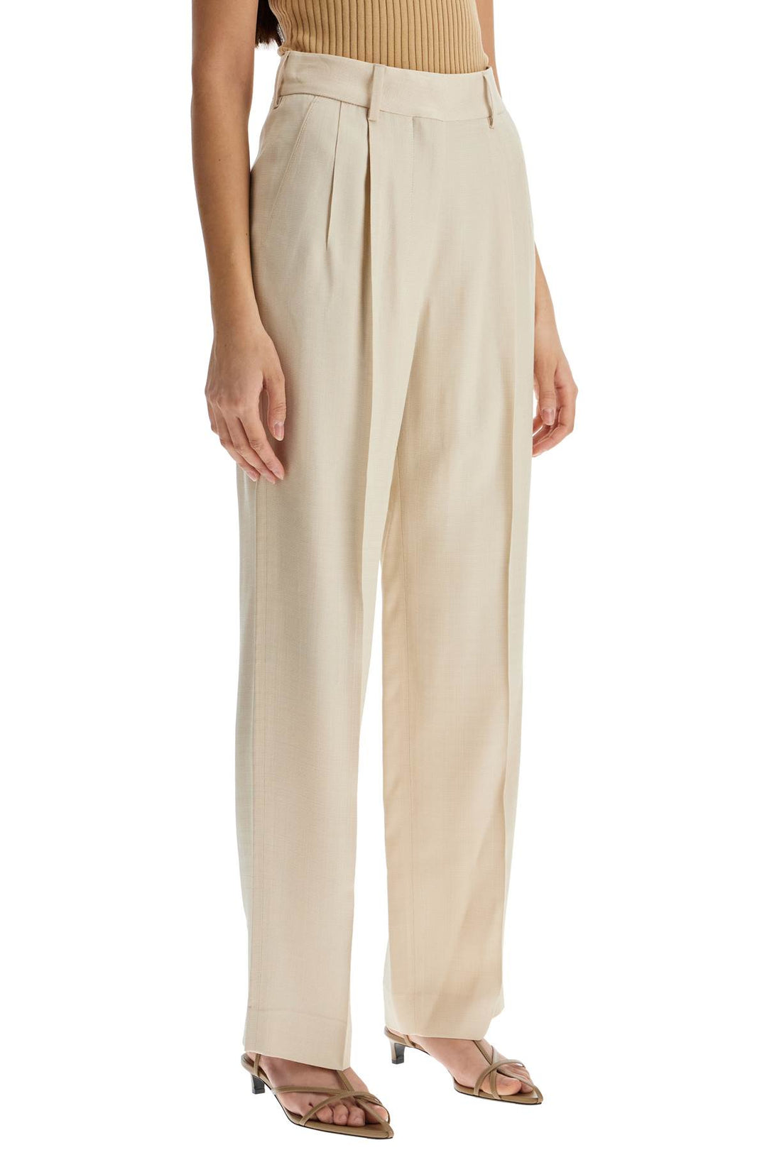 Ivory Viscose Pants With Embroidered Pocket