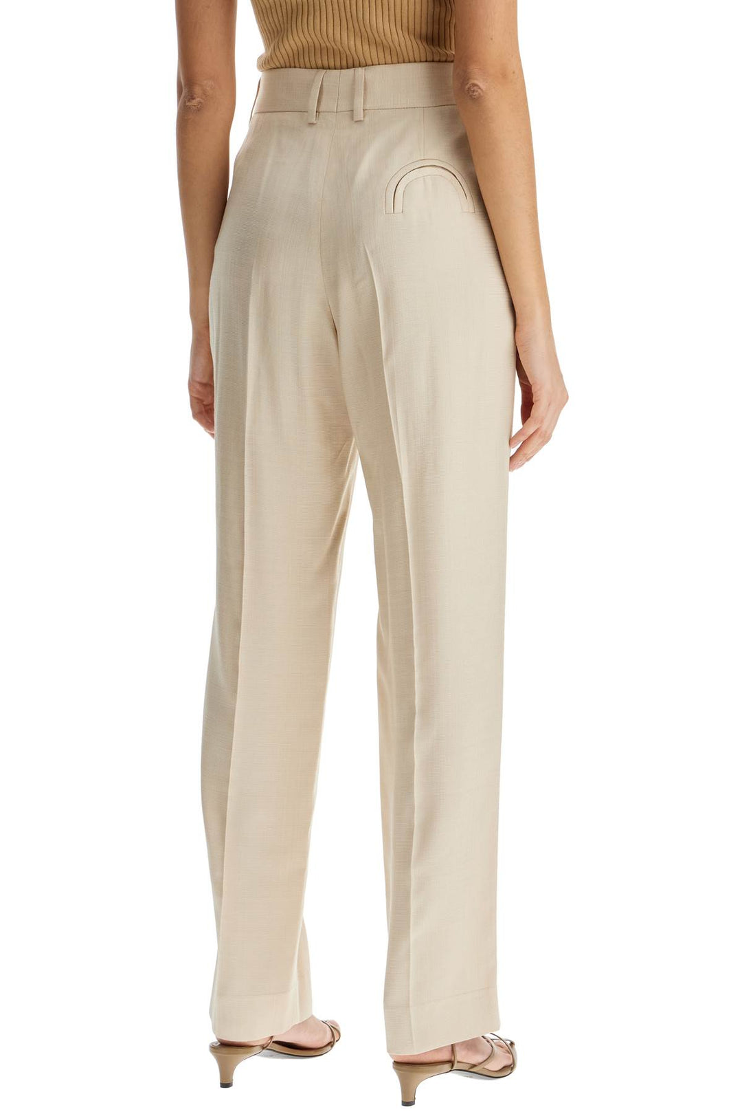 Ivory Viscose Pants With Embroidered Pocket