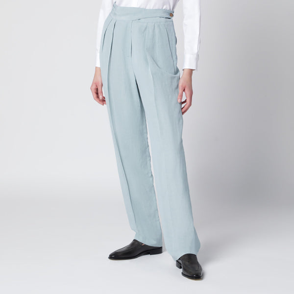 Tomo Light Blue Trousers In Silk And Linen