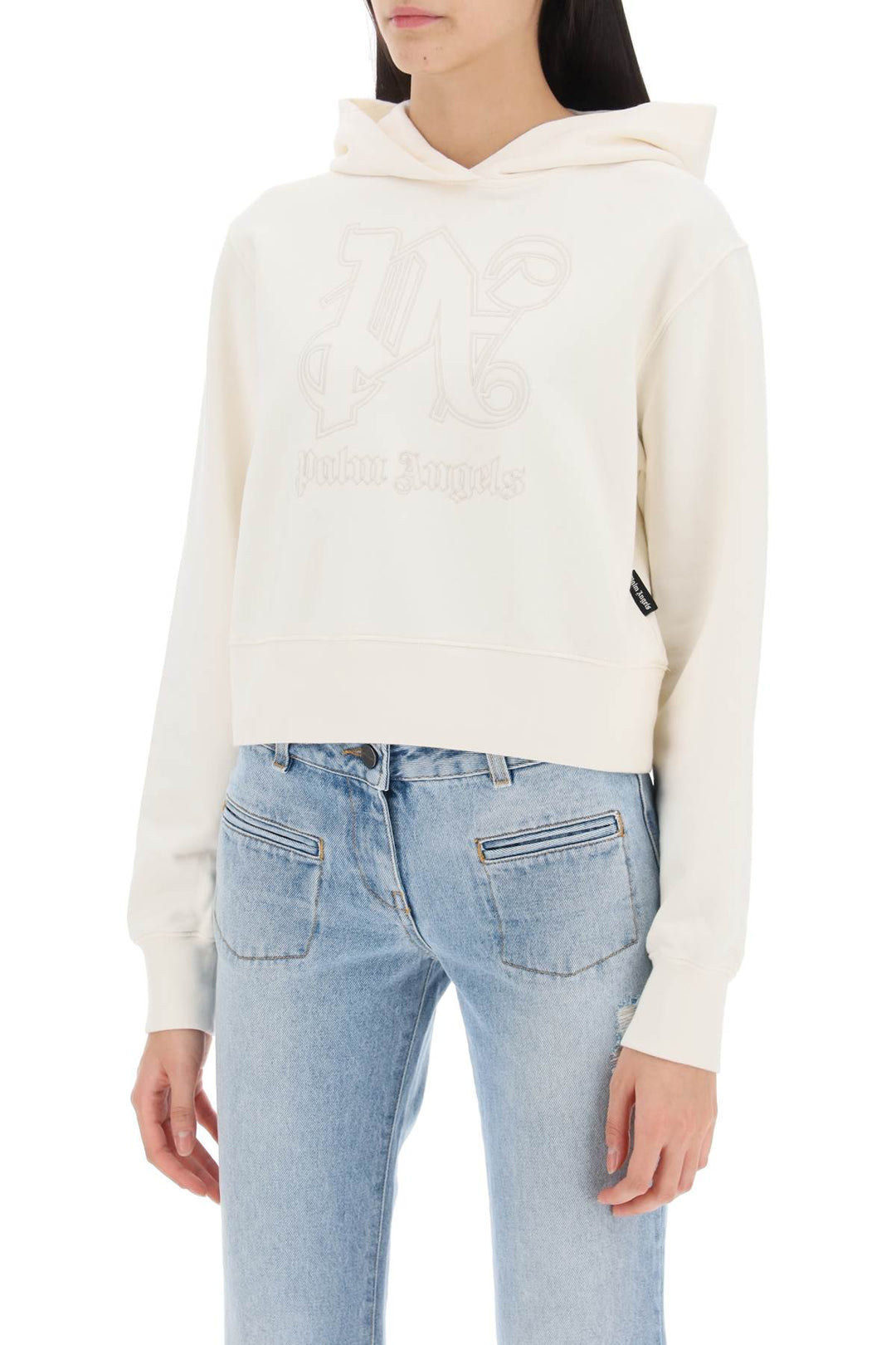 Cropped Hoodie With Monogram Embroidery