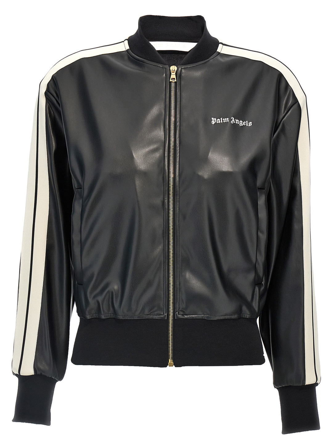 Leather Effect Track Bomber Sweatshirt White/Black