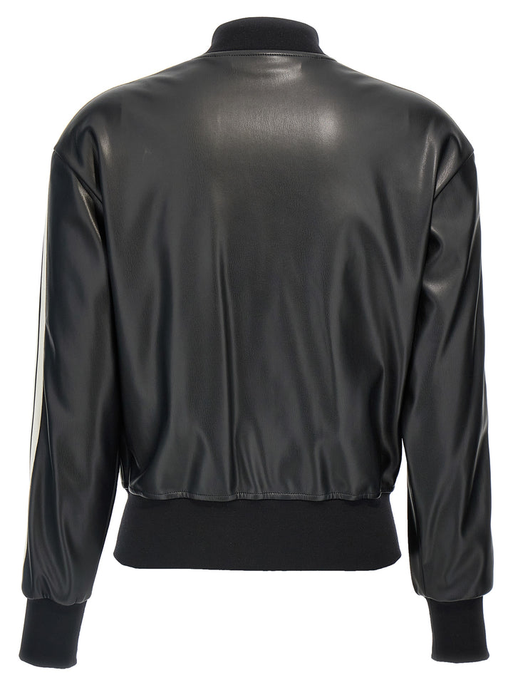 Leather Effect Track Bomber Sweatshirt White/Black