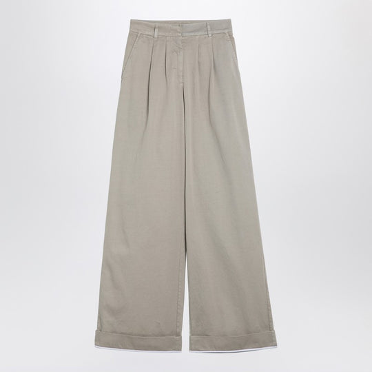 Beige Cotton Wide Trousers