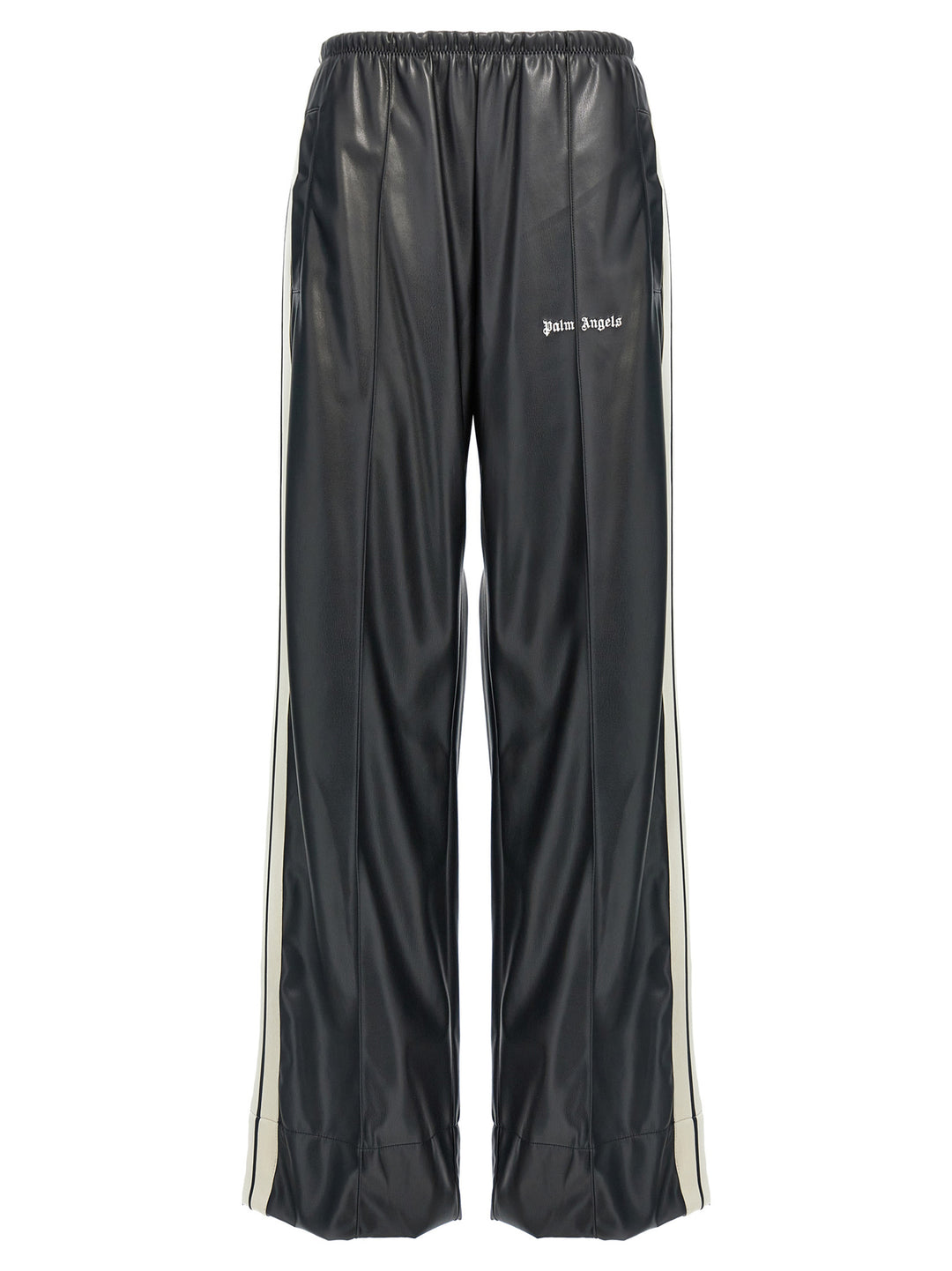 Leather Effect Track Loose Pants White/Black