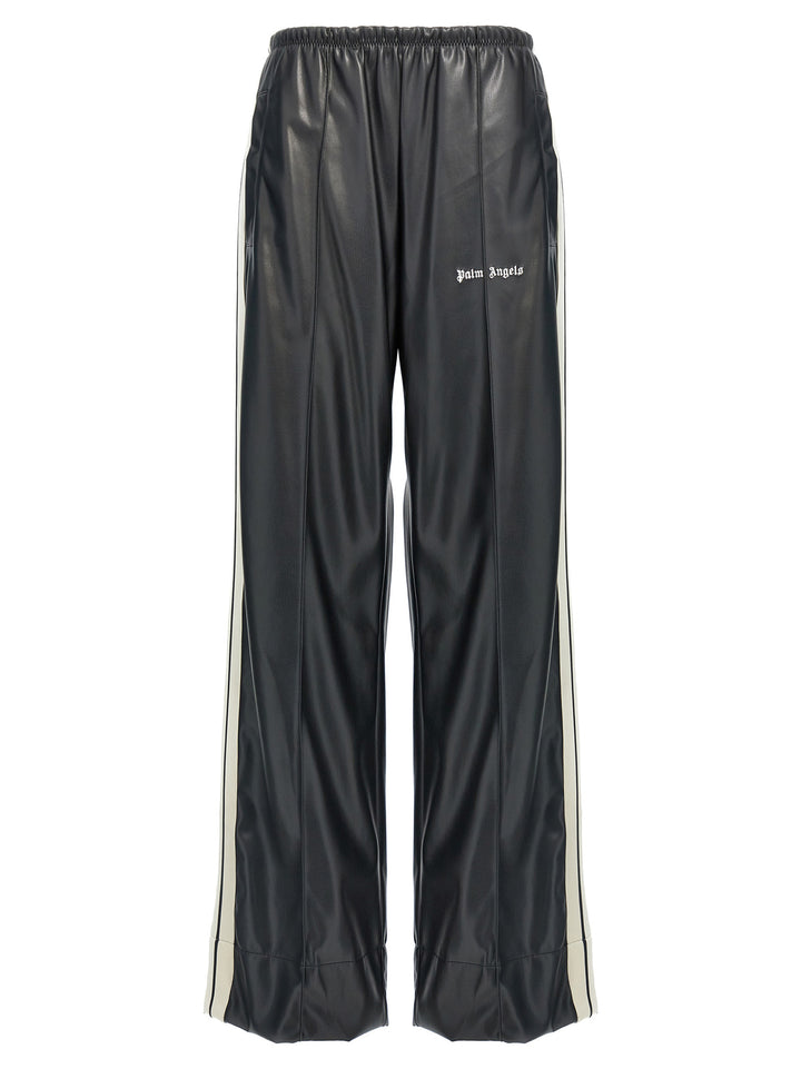 Leather Effect Track Loose Pants White/Black