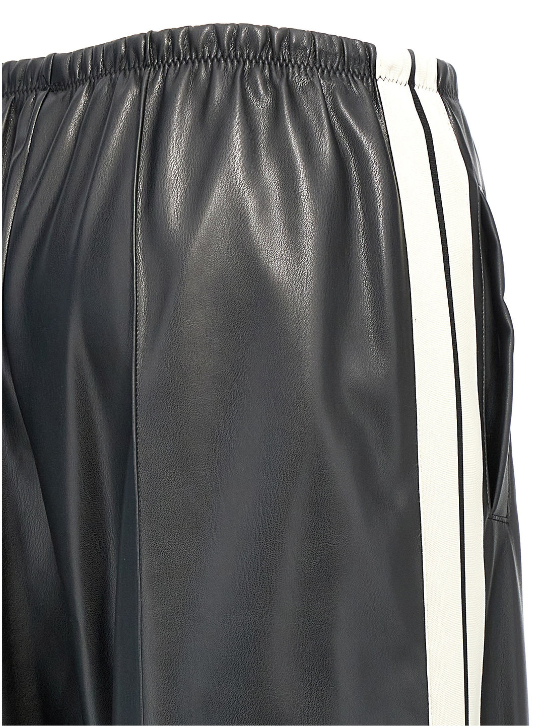 Leather Effect Track Loose Pants White/Black