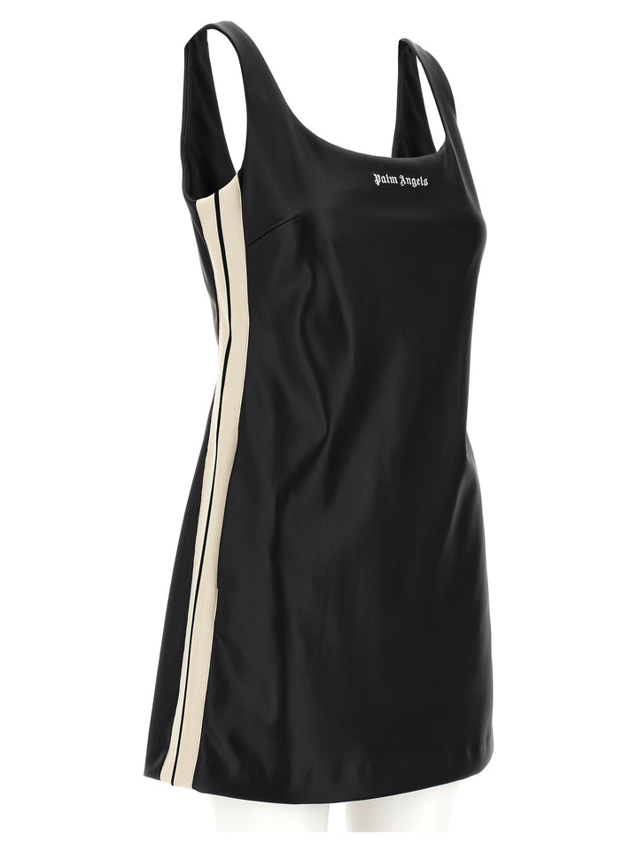 Leather Effect Track Dresses White/Black