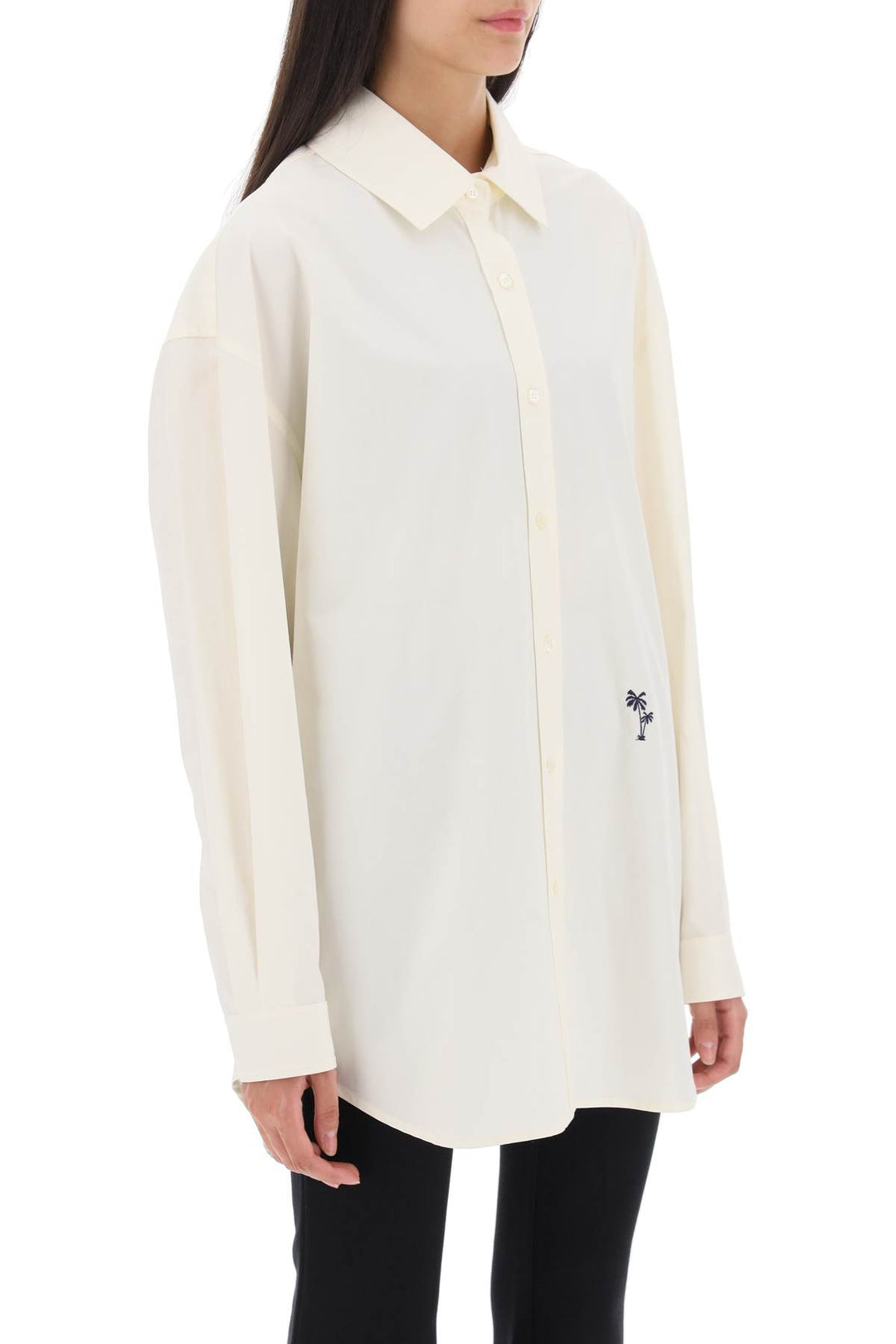 Poplin Shirt With Palm Embroidery