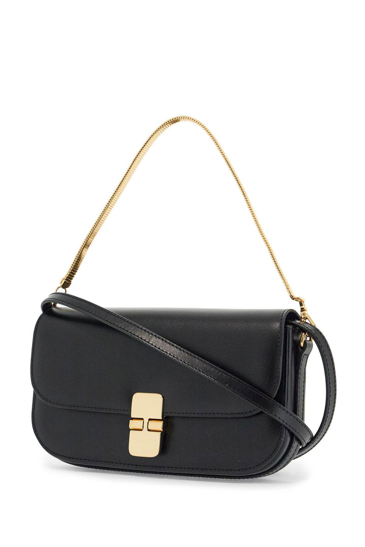 Elegant Black Leather Clutch With Shoulder Strap And Gold Chain