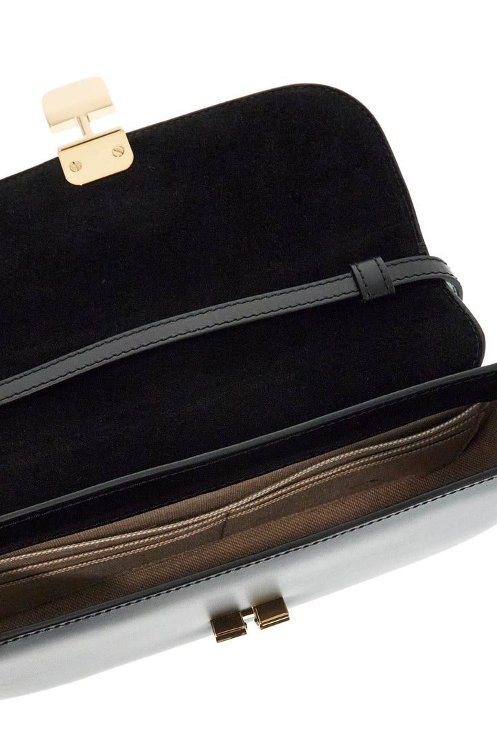 Elegant Black Leather Clutch With Shoulder Strap And Gold Chain