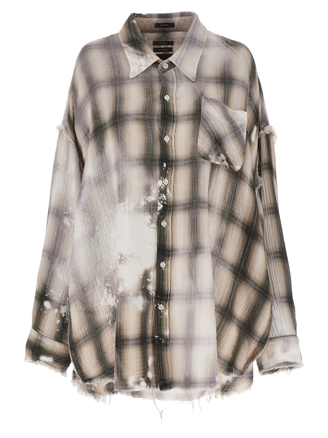 Shredded Seam Drop Neck Shirt, Blouse Gray