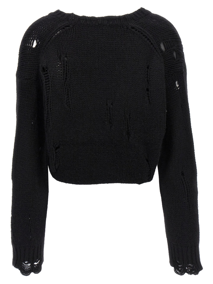 Crossover Distressed Sweater, Cardigans Black