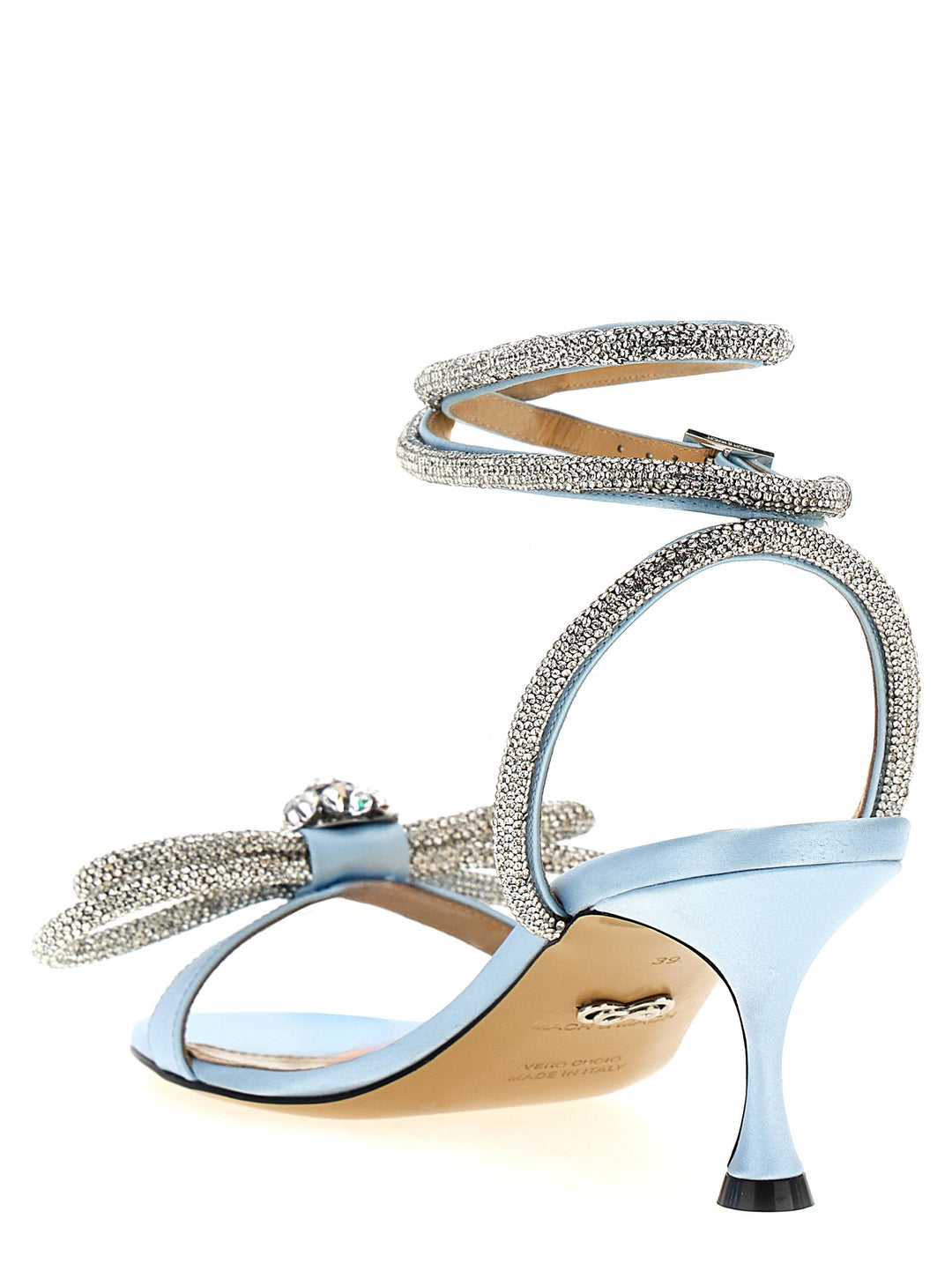 Double Bow Round Toe Sandals Light Blue